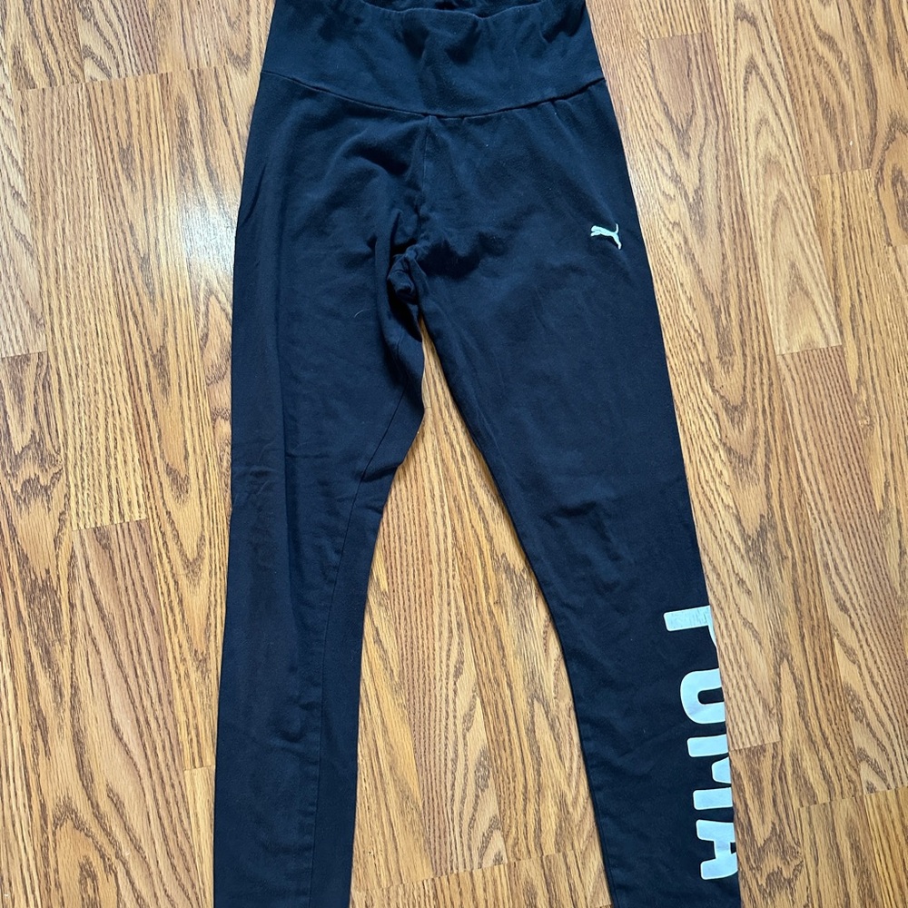 Puma Black Leggings with White Puma Side Text